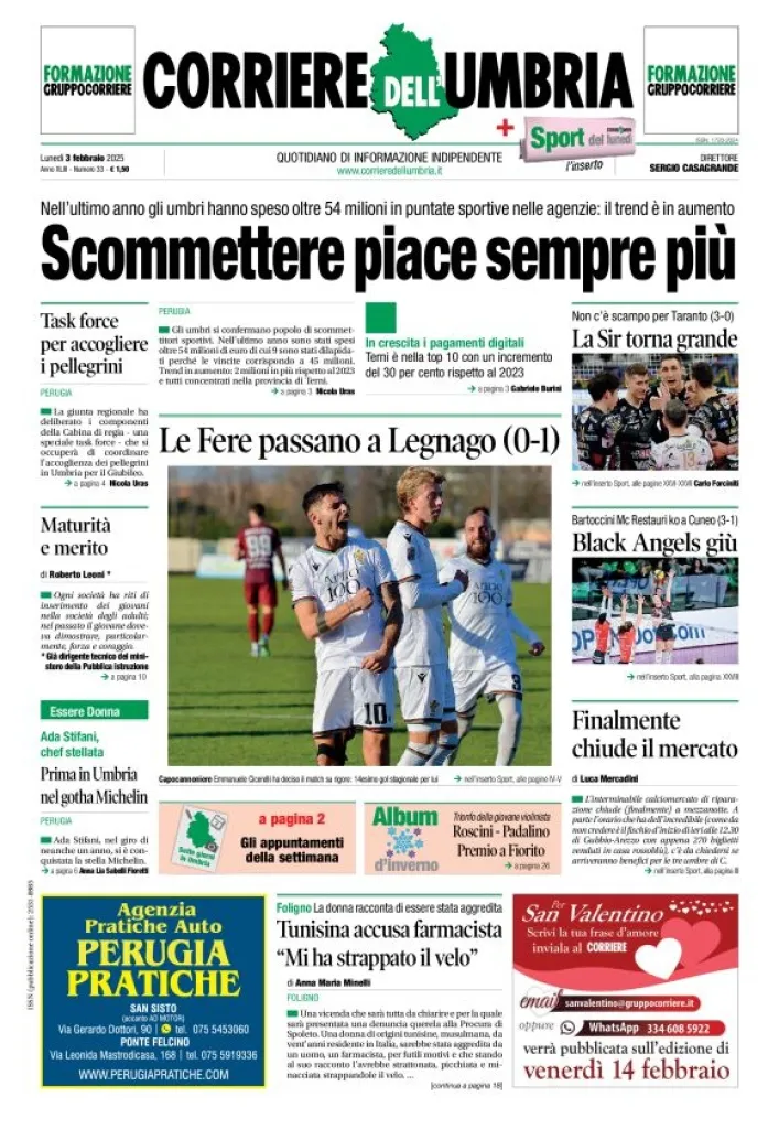 Prima-pagina-corriere umbria-del-2025-02-03